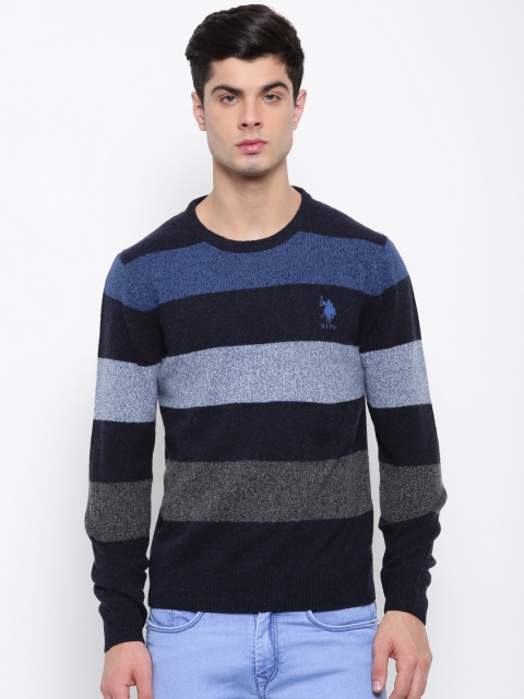 

U.S. Polo Assn. Men Blue & Grey Striped Pullover