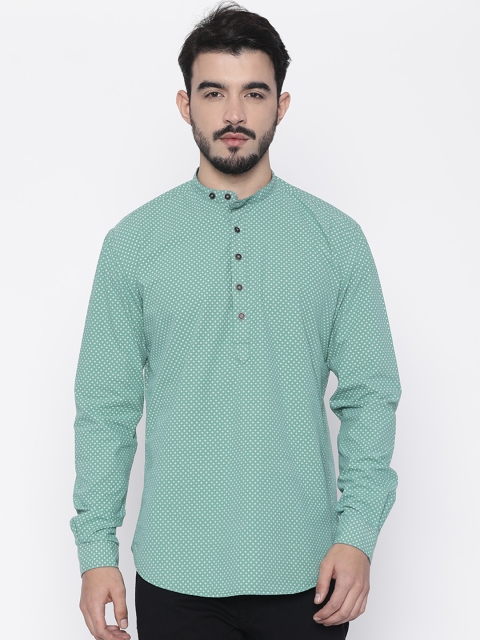

British Club Men Green Printed Straight Kurta