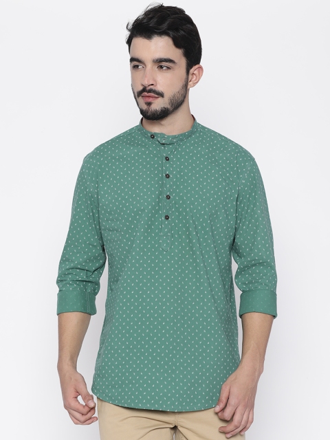 

British Club Men Green Printed Straight Kurta