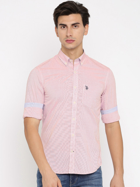 

U.S. Polo Assn. Men Pink Pin-Striped Casual Shirt