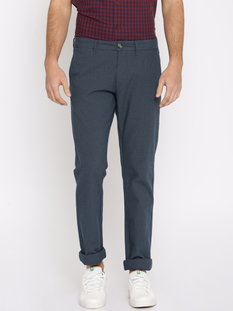 

U.S. Polo Assn. Men Blue Slim Fit Self-Design Trousers