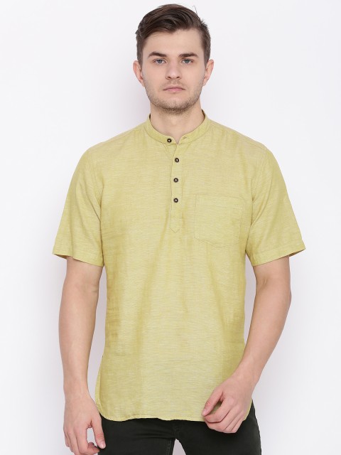 

British Club Men Khaki Solid A-Line Short Kurta