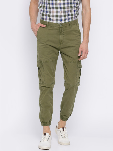

U.S. Polo Assn. Men Olive Green Slim Fit Solid Cargos