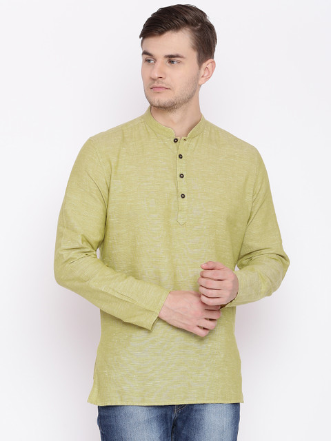 

British Club Men Olive Green Solid Straight Kurta