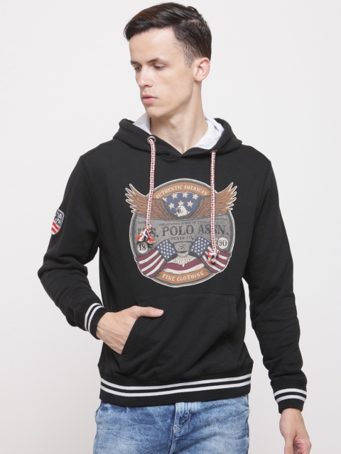 

U.S. Polo Assn. Men Black Printed Hooded Sweatshirt