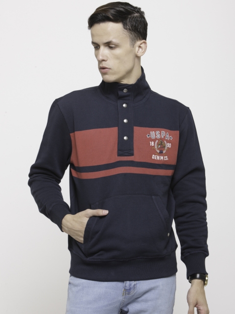 

U.S. Polo Assn. Denim Co. Men Navy Blue & Red Colourblocked Sweatshirt