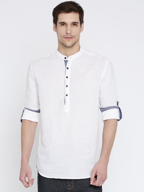 

British Club Men White Solid Straight Kurta