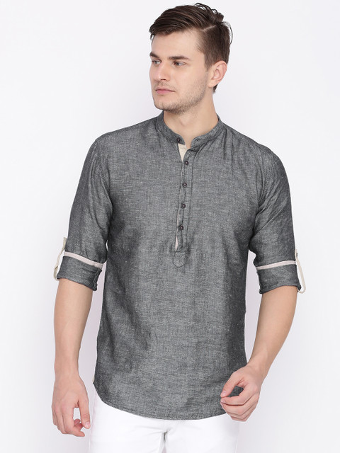

British Club Men Charcoal Grey Solid Straight Kurta