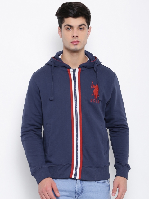 

U.S. Polo Assn. Men Blue Solid Hooded Sweatshirt