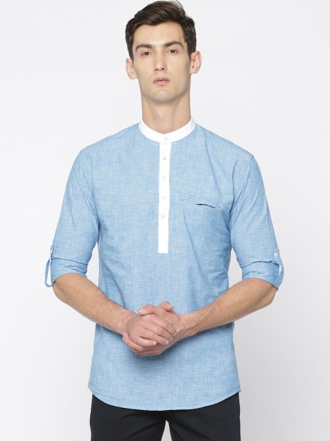 

British Club Men Blue Solid A-Line Kurta