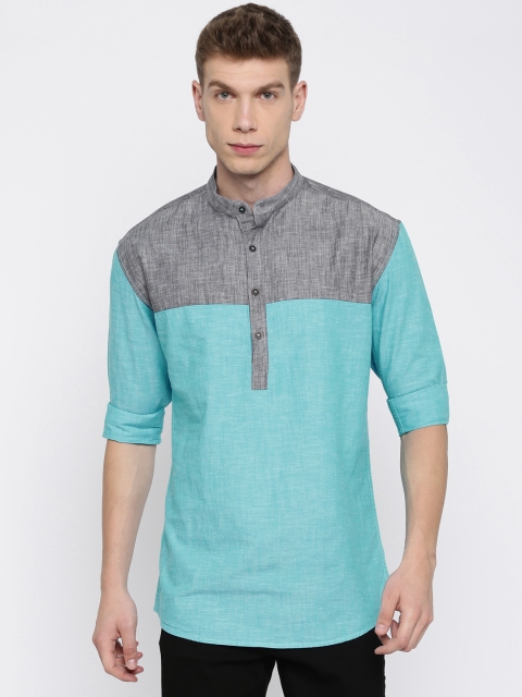 

British Club Men Blue & Grey Colourblocked Straight Kurta