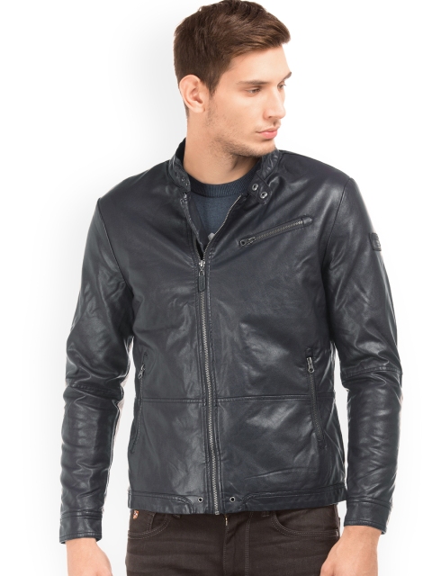 

U.S. Polo Assn. Men Navy Blue Solid Biker Jacket