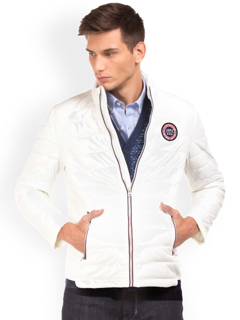 

U.S. Polo Assn. Men White Solid Windcheater Bomber