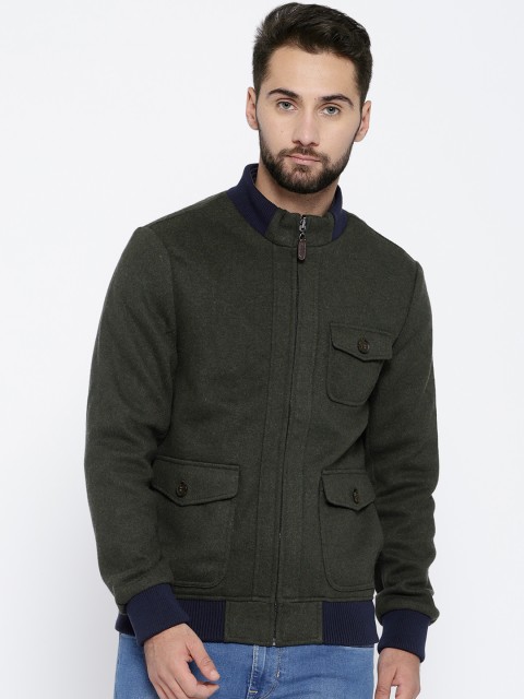 

U.S. Polo Assn. Men Olive Green Solid Bomber Jacket