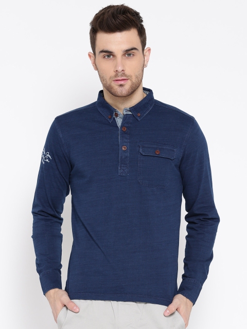 

U.S. Polo Assn. Denim Co. Men Navy Blue Solid Polo Collar Pure Cotton T-shirt