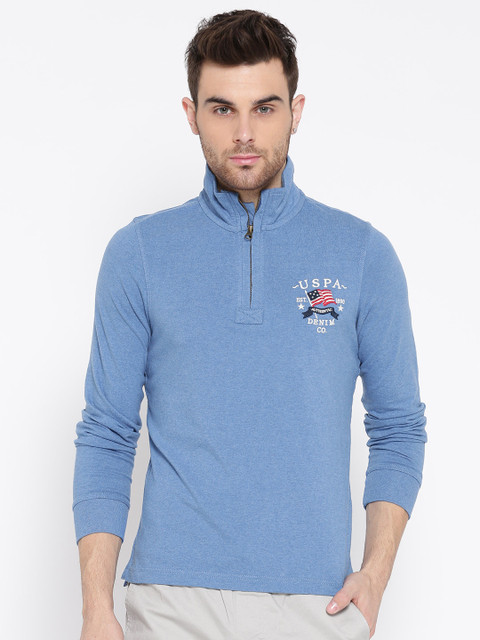 

U.S. Polo Assn. Denim Co. Men Blue Solid Mock Collar T-shirt