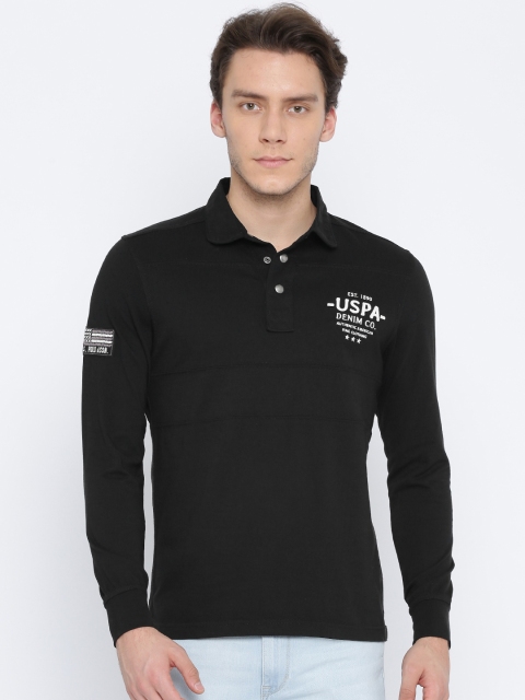 

U.S. Polo Assn. Denim Co. Men Black Solid Polo Collar T-shirt