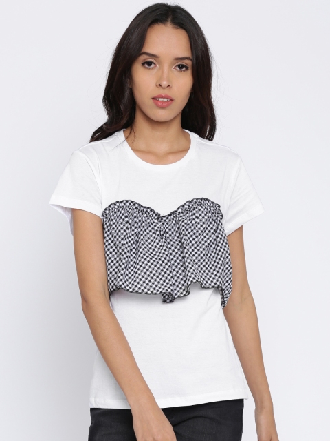 

Ginger by Lifestyle Women White & Black Checked Layered Top