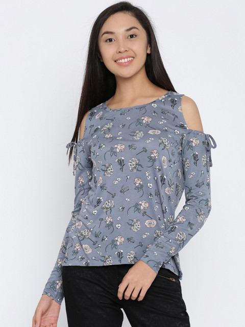 

Ginger by Lifestyle Women Blue Floral Print Top
