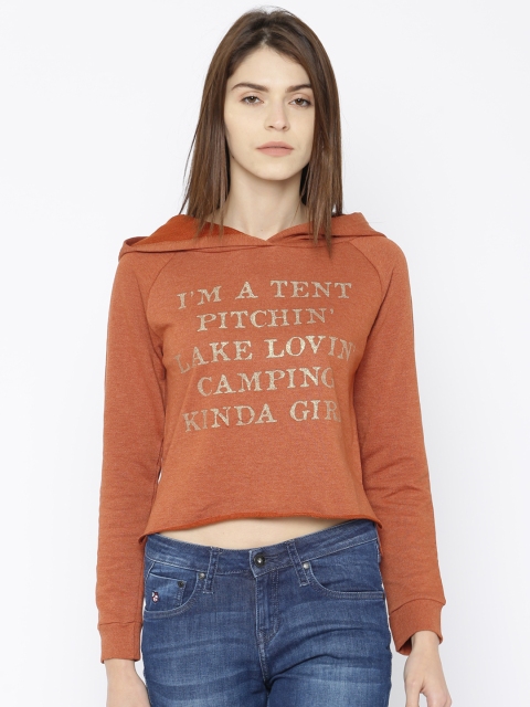 

Ginger by Lifestyle Women Rust Printed Hooded Crop Sweatshirt