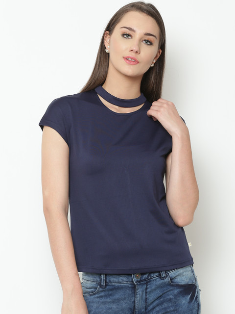 

United Colors of Benetton Women Navy Blue Cut-Out Detail Top