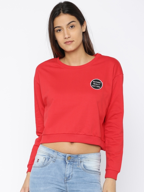 Ginger by Lifestyle Women Red Printed Crop Sweatshirt