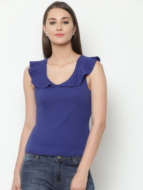 

United Colors of Benetton Women Blue Ruffle Detail Top