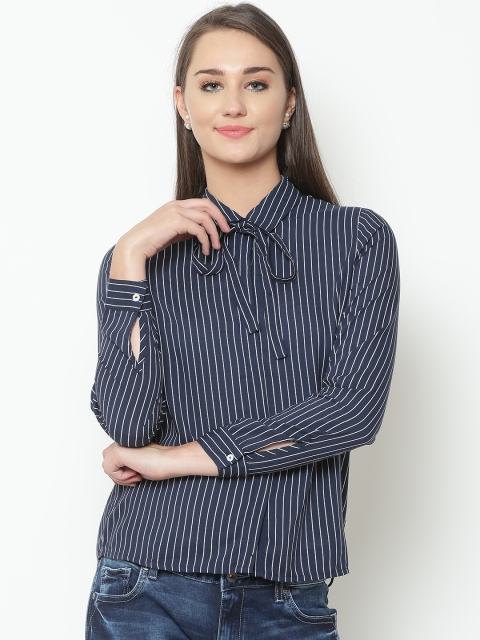 

United Colors of Benetton Women Navy & White Striped Casual Shirt, Navy blue