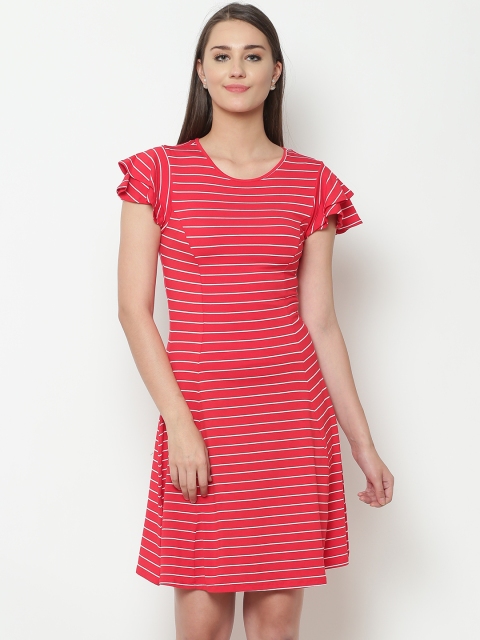 

United Colors of Benetton Women Red & White Striped A-Line Dress