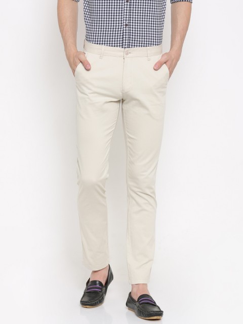 

British Club Men Cream-Coloured Slim Fit Solid Chino Trousers