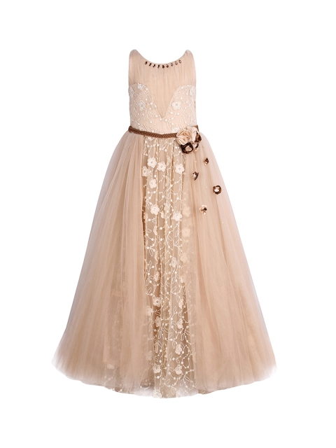 

CUTECUMBER Girls Beige Embellished Fit and Flare Dress