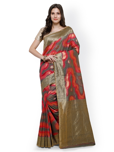 

Inddus Pink & Grey Cotton Blend Woven Design Banarasi Saree