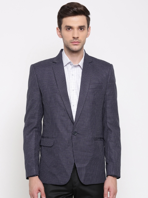 

British Club Blue Single-Breasted Self Design Formal Blazer
