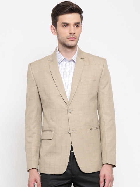 

British Club Beige Checked Single-Breasted Slim Fit Formal Blazer