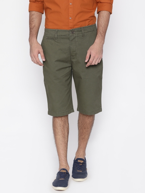 

Nature Casuals Men Olive Green Solid Slim Fit Chino Shorts