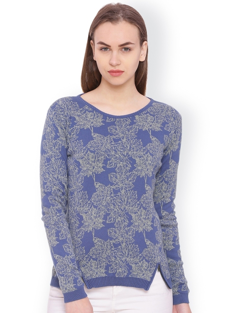 

Akiva Women Blue & Grey Melange Self-Design Pure Cotton Top