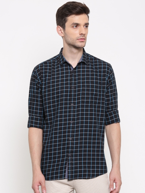 

British Club Men Black & Blue Slim Fit Checked Casual Shirt