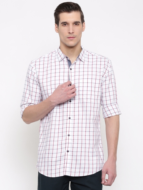

British Club Men White & Blue Slim Fit Checked Casual Shirt