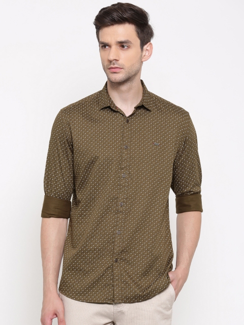

British Club Men Olive Green Slim Fit Printed Casual Shirt