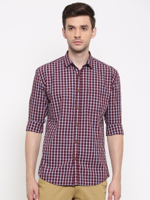 

British Club Men Brown & White Slim Fit Checked Casual Shirt