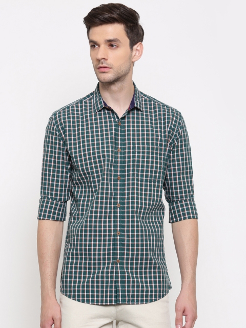 

British Club Men Green & White Slim Fit Checked Casual Shirt