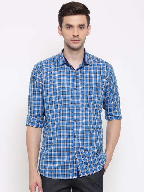 

British Club Men Blue & White Slim Fit Checked Casual Shirt