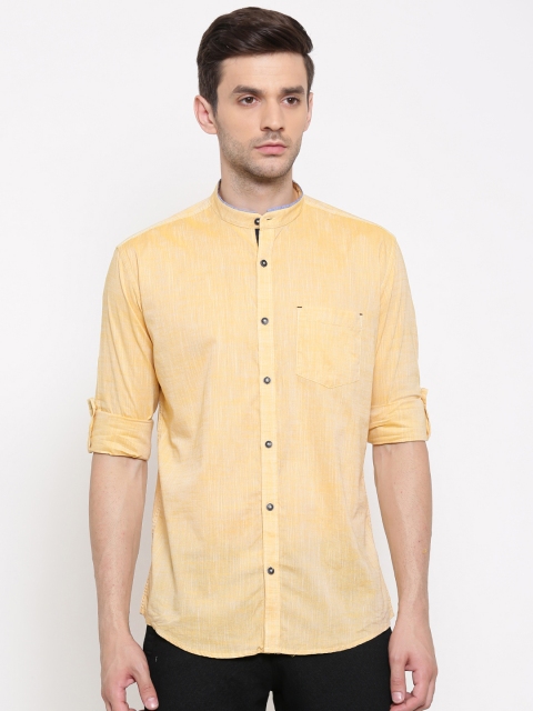 

British Club Men Mustard Yellow Slim Fit Solid Casual Shirt
