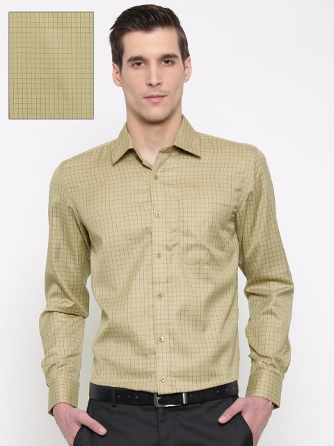 

British Club Men Beige Regular Fit Checked Formal Shirt