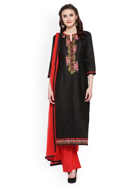 

Kvsfab Black & Red Cotton Blend Unstitched Dress Material