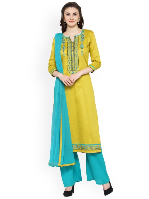 

Kvsfab Lime Green & Blue Cotton Blend Unstitched Dress Material