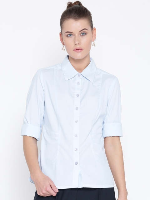 

Wills Lifestyle Women Blue Regular Fit Solid Formal Shirt