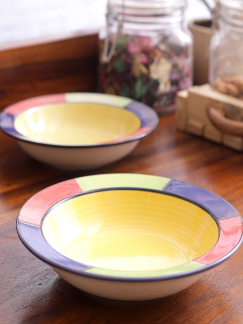 

VarEesha Yellow & Multicoloured Set Of 2 Handcrafted Ceramic Serving Dish