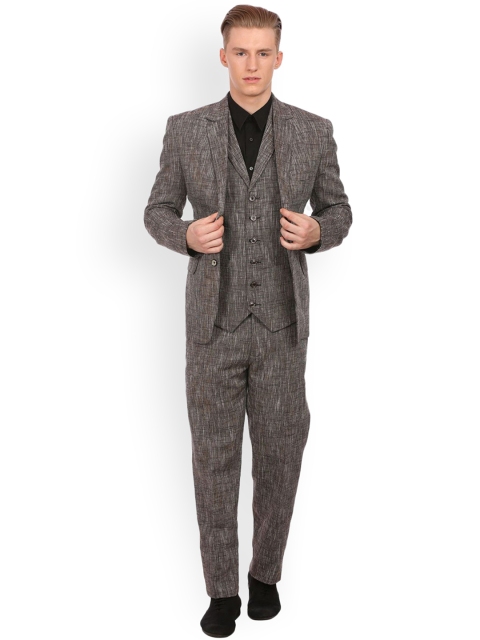 

Wintage Brown & Grey Single-Breasted Formal Suit