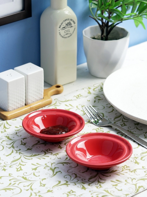 

VarEesha Red 2 Pieces Round Printed Ceramic Dip Bowl Set